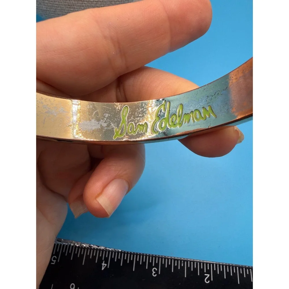 Sam Edelman Cream Enamel Gold Tone V Notch‎ Bangle Bracelet Stackable Accessory